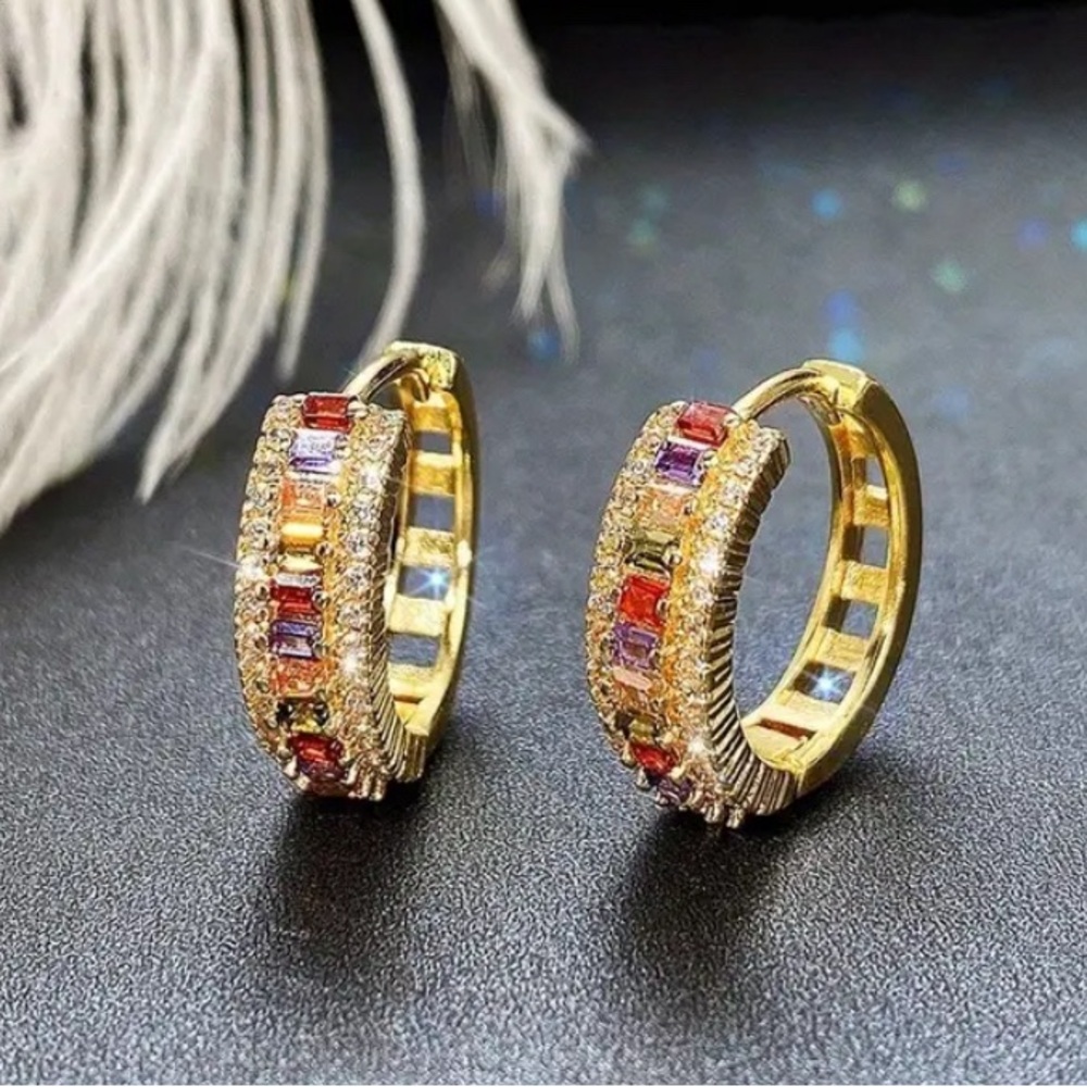 14k gold polished Rainbow hoops